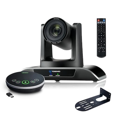 TONGVEO 12x Zoom Conference Room Video Camera System Al AutoTracking HD 1080P 60fps 12X Optical Zoom USB30 HDMI PTZ Camera 75 FOV and Bluetooth Conference Speaker with Microphones Bundle for Medium Ro