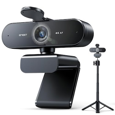 EMEET NOVA 4K Webcam with Tripod 4K UHD PDAF Autofocus Adjustable Heights with 360 Swivel Head 2 NoiseCancelling Mics USB PlugPlay Privacy Cover Ideal for Online MeetingsLive Streaming