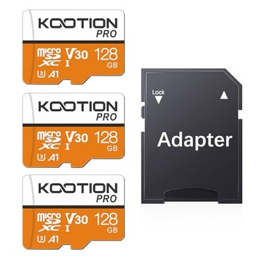 KOOTION 128GB Micro SD Card 3 Pack UHSI MicroSDXC Card for 4K Video Recording U3 A1 V30 C10 TF Flash Memory Card with Adapter