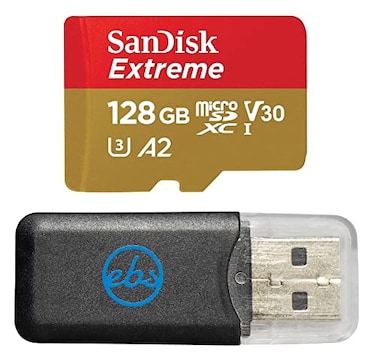 Everything But Stromboli SanDisk MicroSDXC 128GB Extreme Memory Card Compatible with Insta360 Go Ultra X4 X4 Air and X5 Action Camera SDSQXAA128GGN6MN Bundle with 1 MicroSD SD Card Reader
