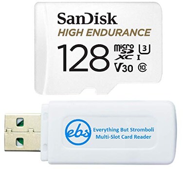 Everything But Stromboli SanDisk High Endurance 128GB MicroSDXC Memory Card with Adapter Works with Rexing Dash Camera V1 V14K V5 V1GW SDSQQNR128GGN6IA Bundle with 1 Micro SD Card Reader