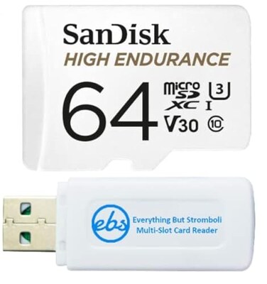 Everything But Stromboli SanDisk 64GB High Endurance Micro SD Memory Card Works with Wyze Cam v3 Pro Wyze Cam Outdoor v2 Smart Camera SDSQQNR064GGN6IA Bundle with 1 MicroSDHC SD Card Reader