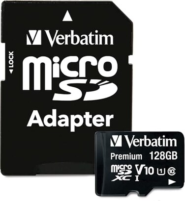Verbatim 128GB Premium microSDXC Memory Card with Adapter UHSI V10 Class 10 Supports Full HD 1080p U1 Speed Rated Up to 90MBs Read Speed