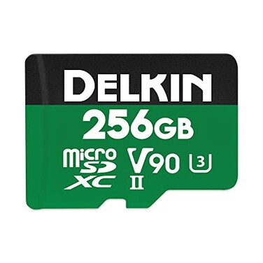 Delkin Devices Power 256GB MicroSD UHSII V90 300MBs Read 250MBs Write for 8K 4K HDR and 360 Video HighPerformance for Cameras
