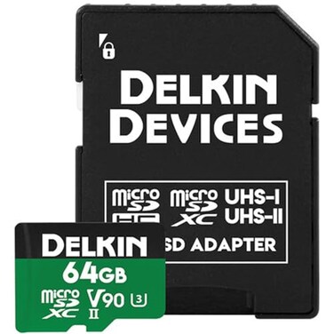 Delkin Devices 64GB Power MicroSD UHSII V90 300MBs Read 250MBs Write for 8K 4K 3D HDR and 360 Video Recording HighPerformance for Cameras