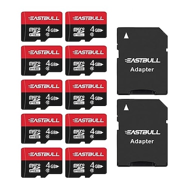 EASTBULL 4GB 10Pack of Micro SD Card 4GB SD Cards Pack Full HD Video 90MBs UHSI U1 Micro SDHC Class 10 for Surveillance Security Cam 10 Units and 2 Adapters