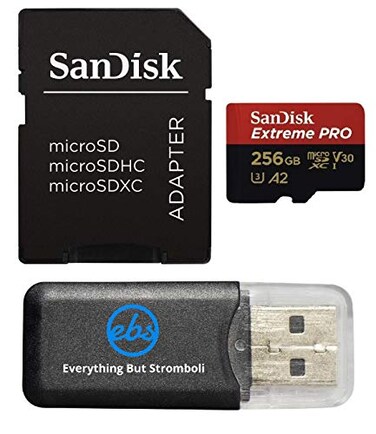 Everything But Stromboli SanDisk MicroSDXC Card 256GB Extreme Pro Compatible with Insta 360 X5 X4 and Ace Pro 2 Cameras with Up to 200 MBs Read Speed SDSQXCD256GGN6MA Bundle with 1 Card Reader