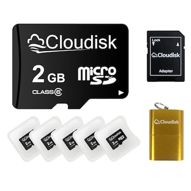 Cloudisk Pack of 5 Micro SD Card 2GB Flash Memory Card C6 with SD Adapter Card Reader 2 GB