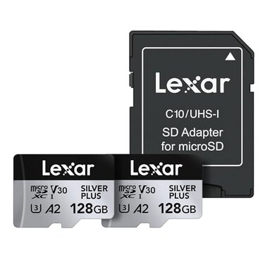 Lexar 128GB 2Pack Professional Silver Plus Micro SD Card UHSI C10 U3 V30 Full HD 4K Up to 205150 MBs microSDXC Memory Card for Videographers Gamers LMSSIPL128GB2ANU