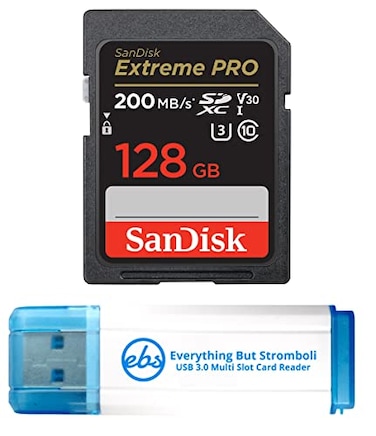 Everything But Stromboli SanDisk 128GB Extreme Pro Memory Card Works with Nikon D850 FXFormat Digital SLR DSLR Camera SDXC 4K V30 UHSI SDSDXXD128GGN4IN Bundle with 1 30 Micro SD Card Reader