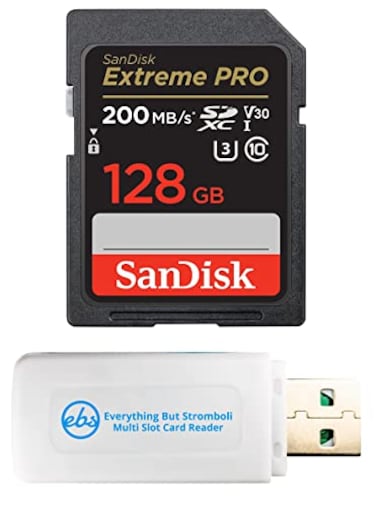 Everything But Stromboli SanDisk Extreme Pro 128GB UHSI SDXC Memory Card Works with Sony Mirrorless Camera ZVE1 SDSDXXD128GGN4IN U3 V30 4K UHD Bundle with 1 SD Card Reader