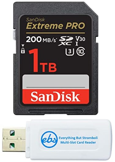 Everything But Stromboli SanDisk Extreme Pro 1TB SDXC SD Memory Card Works with Canon EOS R3 EOS R5 EOS R6 Mirrorless Camera Class 10 SDSDXXD1T00GN4IN Bundle with 1 MicroSDXC SD Card Reader