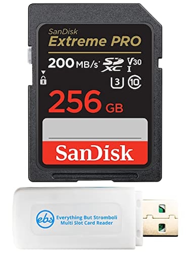 Everything But Stromboli SanDisk 256GB Extreme Pro UHSI SD U3 A2 V30 Memory Card Works with Sony Mirrorless Camera A7R V ZV1F and FX30 SDSDXXD256GGN4IN 4K UHD Bundle with 1 SDXC Card Reader