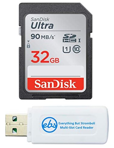 Sony SanDisk 32GB SD Ultra SDHC Memory Card Cybershot BlackSilver 201 MP DSCW800 Digital Camera SDSDUNR032GGN6IN Bundle with Everything But Stromboli Memory Card Reader