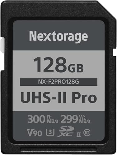 Nextorage 128GB SDXC UHSII V90 Japanese Brand pSLC Max Write Speed 299MBs Max Read Speed 300MBs 4K Recording NXF2PRO128G SD Card Memory for Camera