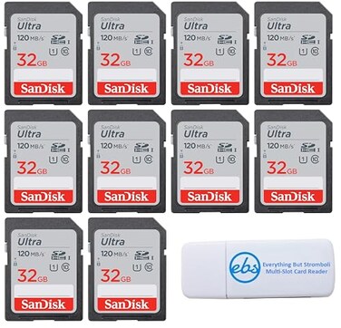 Everything But Stromboli SanDisk 32GB SDHC Ultra Memory Card 10 Pack Works with Bushnell Stealth P Stealth X Core Series Trail Camera SDSDUN4032GGN6IN Bundle with 1 MicroSD SD Card Reader