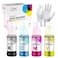 NGOODIEZ Eco Solvent Ink AutoFill Water Based Ink Conversion Kit Refill Ink for Epson EcoTank Workforce Printers Ideal for HTV Vinyl Stickers Decals TShirts Mugs 1B1C1M1Y 4x70ml