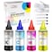 NGOODIEZ Eco Solvent Ink Water Based Printer Ink Fast Drying Refill Ink Bottle for Epson EcoTank WF Series Printers Ideal for HTV Vinyl Stickers Decals TShirts Mugs 1B1C1Y1M 400ml
