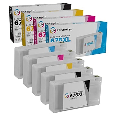 LD Products Remanufactured Ink Cartridge Replacement for Epson 676XL T676XL High Yield 2 Black 1 Cyan 1 Magenta 1 Yellow 5Pack Workforce WP4020 WP4530 WP4540 WP4010 WP4023 WP4090 WP4520