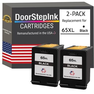 DoorStepInk 65XL Black Remanufactured Ink Cartridge Replacement for HP 65XL Compatible with DeskJet 263326553758Envy 5055 High Yield 2Pack