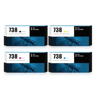 GACINK 738 Ink Cartridges 4Pack 300ml Black 130ml Cyan Magenta Yellow Latest Replacement for HP 738 Work for HP DesignJet T850 T950 Wide Format Printers MBKCMY