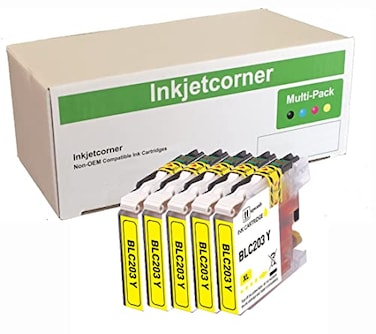 Inkjetcorner Compatible Ink Cartridges Replacement for LC203Y LC203XL for use with MFCJ460DW MFCJ480DW MFCJ485DW MFCJ680DW MFCJ880DW MFCJ885DW Yellow 5Pack