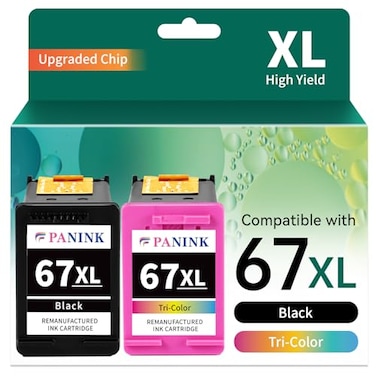 PANINK Remanufactured Ink Cartridges Replacement for HP Printer Ink 67 XL HP 67 Ink HP67 67XL Ink Cartridges Black Color Combo Pack for 2700 2755e 4155e 4100 6000 6400 6055e Printer 2 Pack