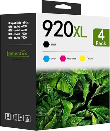 LOMENTICS 920XL High Yield Ink Cartridges 4Pack BlackCyanMagentaYellow Compatible 920XL 920 XL Ink Cartridges Replacement for HP 920XL 920 Ink Work with Officejet 6000 6500 6500A 7000 7500 7500A Print
