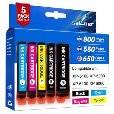 SAILNER Remanufactured Ink Cartridge Replacement for Epson 302 302XL T302XL Ink Cartridges Work for XP6100 XP6000 XP6100 XP6000 6100 Printer Ink Cartridges 5 Pack High Yield Latest Chip