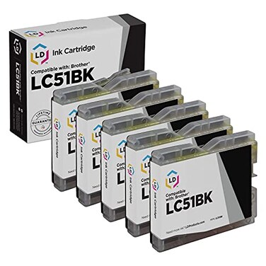LD Compatible Ink Cartridge Replacement for Brother LC51BK Black 5Pack Compatible with DCP130c DCP330c DCP350C 2480C 1860C 1360 1960c 2580c MFC240C