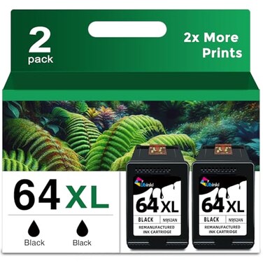 Ubinki 64XL Black Ink Cartridges Replacement for HP Ink 64 64XL Printer Ink 64 XL Black Work with 7855 7858 7800 7155 7100 6255 6252 7158 7164 7955e 7900e Tango Printers 2 Pack