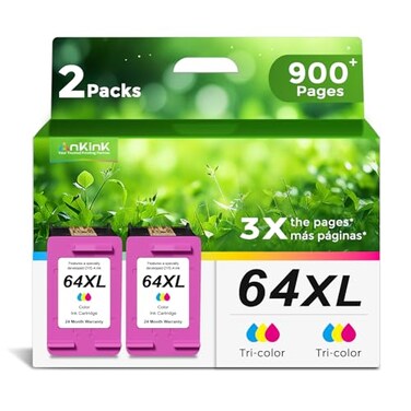 Ankink 64XL Ink Cartridges Replacement for HP 64 Ink XL Color 2Pack HP64 HP64xl use with 7858 7855 7120 7155 7158 7164 6255 6252 6232 Envy Inspire 7955e Tango X Printers