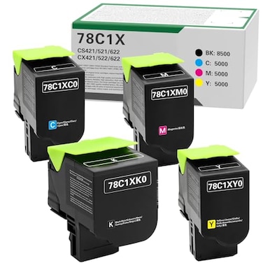 WYFYINK 78C1X CS421 CS521 Extra High Yield Compatible Toner Cartridge BK8500 Color5000 Replacement for Lexmark CS421 CX522 CX622 CS521 CX421 CX521 CS522 CX625 Printer High Yield 4 Pack