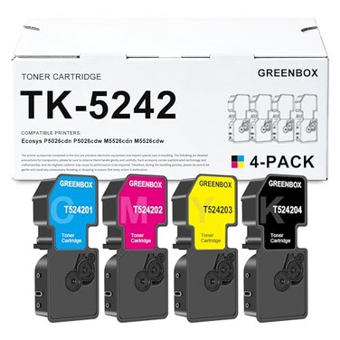 GREENBOX Compatible TK5242 Toner Cartridge Replacement for TK5242K TK5242C TK5242M TK5242Y for Ecosys M5526cdw P5026cdw P5026cdn M5526cdn Printer 1 Black 1 Cyan 1 Magenta 1 Yellow