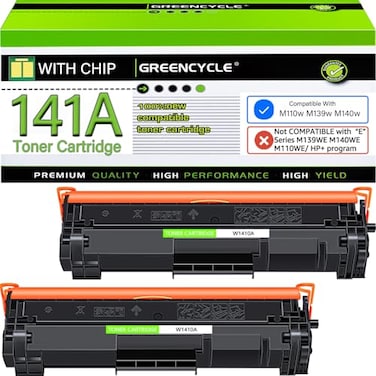 greencycle W1410A Compatible Replacement for Hp 141A Black Toner Cartridge LaserJet Pro M110w MFP M140w M139w Cannot be Used for M110WE M139WE M140WE and H P Printer2Pkwith chip