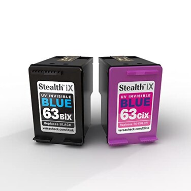 VersaInk Stealth iX Ink HP 63BiX 63CiX Combo Pack Invisible Ink Replacement Cartridges Ink Black