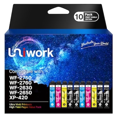 Uniwork Remanufactured Ink Cartridge Replacement for Epson 220XL Ink Cartridge Compatible with Workforce WF2750 WF2760 WF2630 WF2650 WF2660 XP320 XP420 Printer 10 Pack