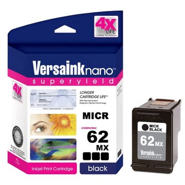 VersaInkNano HP 62 MX XL Black MICR Ink Cartridge for Check Printing