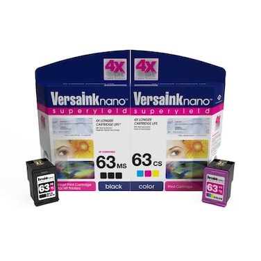 VersaInkNano HP 63 MS Black MICR Ink Cartridge for Check Printing 63 CS Color Cartridge