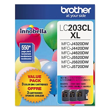 Brother Genuine High Yield Color Ink Cartridges LC2033PKS 3Pack Cyan Magenta Yellow 550 Pages Amazon Dash Replenishment