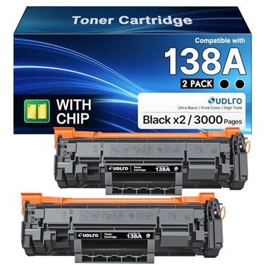 SUDLTO 138A W1380A Black Toner Cartridge with Chip Compatible Replacement for HP 138A W1380A 138X W1380X Toner Cartridge Work for HP Pro 3001dw 3001fdw MFP 3101fdw Series Printer Ink 2Pack