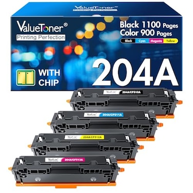 Valuetoner Compatible Toner Cartridge Replacement for HP 204A CF510A CF511A CF512A CF513A to use with Color Pro MFP M180nw M154nw M180n M154a MFP M181fw Printer Tray4Pack