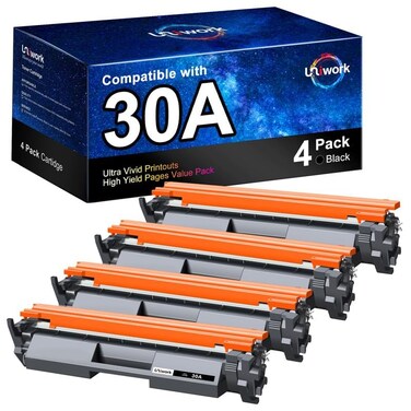 Uniwork 30A Black Toner Cartridge 4 Black Compatible CF230A Toner Cartridge Replacement for HP 30A CF230A 30X CF230X use with HP LaserJet Pro M203dw 4 Pack