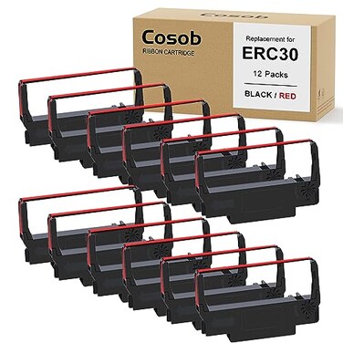 Cosob 12 Pack ERC30 ERC30 Black and Red ERC30 ERC303438 Ribbon Compatible with Epson TMU220 M188B ERC30 ERC34 ERC38 NK506 Printer