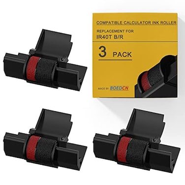 BOEDCN 3 Pack Compatible Calculator Ribbon Replacement for Casio hr100tm Ink IR40T Calculator Ink Roller Compatible with Casio HR100TM HR170RC Canon P23dhv CP13 Sharp EL1801V Individually Sealed BR