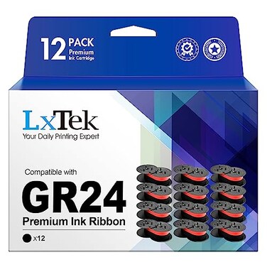 LxTek Replacement for GR24 Universal Twin Spool Calculator Ribbon use with Nukote BR80c Sharp El 1197 P III Porelon 11216 Dataproducts R3027 Blackred 12Pack Tray