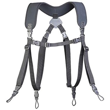 OP/TECH USA OPTECH USA Dual Harness Uni Loop XLong Interchangeable Camera Shoulder Strap Harness with Quick Disconnects and ControlStretch Backing Made in USA Black