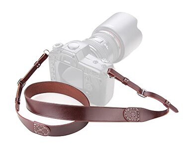 MY MEMORY Handmade Genuine Leather Camera StrapAdjustable Camera Neck Shoulder Strap for All SLR and DSLRDark Brown