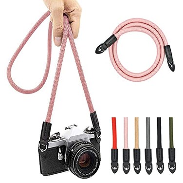 Eorefo Camera Strap Vintage 100cm Nylon Climbing Rope Camera Neck Shoulder Strap for Micro Single and DSLR CameraRose Gold