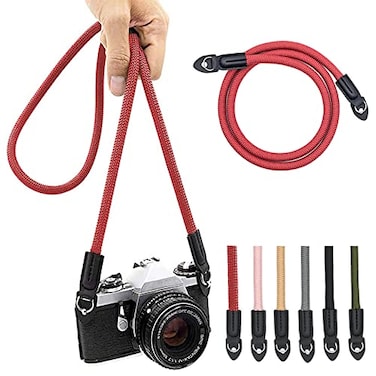 Eorefo Camera Strap Vintage 100cm Nylon Climbing Rope Camera Neck Shoulder Strap for Micro Single and DSLR CameraRed